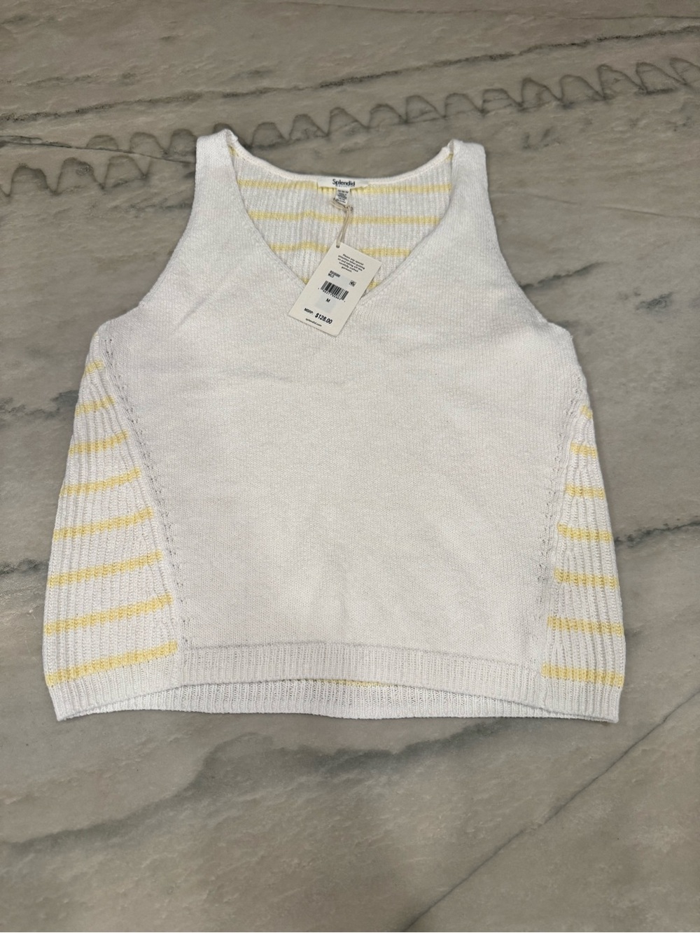 Splendid White Knit Tank with Pale Yellow Stripes